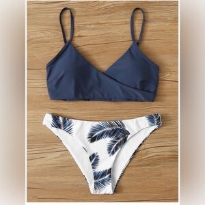 Navy and Cream Palm Print Bikini Set